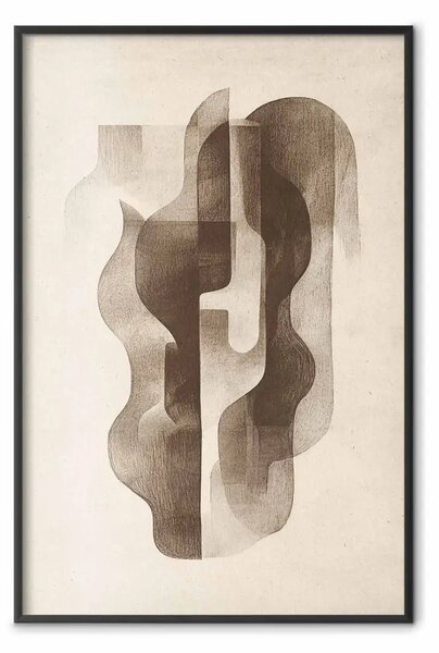 Poster: Ombre ondulate - forme fluide in grafite su sfondo beige