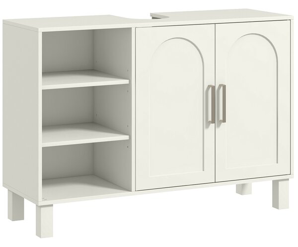 HOMCOM Mobile Sottolavabo per Bagno a 2 Ante, Ripiani Aperti, Ripiani Regolabili, Adatto a Lavabi senza Colonna, 90x30x63 cm, Crema | Aosom Italy