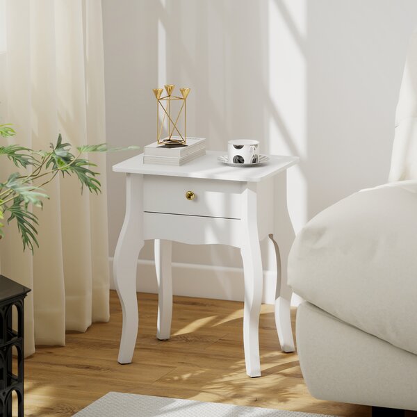 HOMCOM Tavolino da Salotto con Cassetto in Stile Francese con Gambe Curve, 45x35x55 cm, Bianco | Aosom Italy
