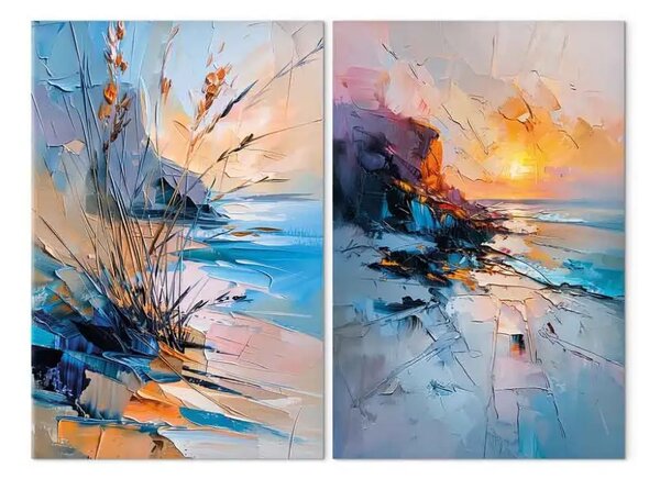 Quadro su tela Vista dal mare - spiaggia e tramonto in un'interpretazione pittorica