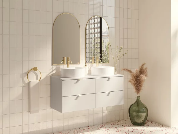 Mobile sotto lavabo sospeso con ripiano Beige 120 cm - LAVENA