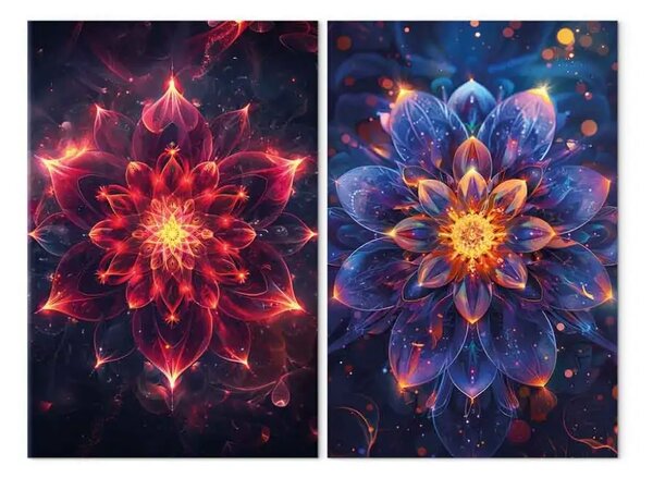 Quadro contemporaneo Mandala incantati - magia colorata Zen su sfondo scuro