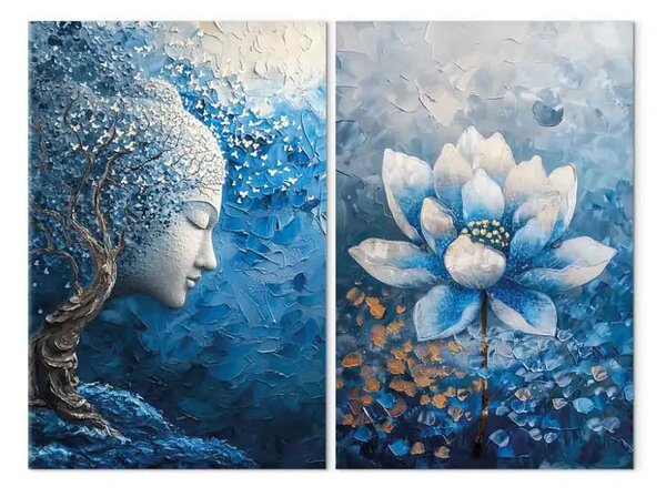 Quadro su tela Zen azzurro - Buddha e fiore, natura in un'interpretazione tranquilla
