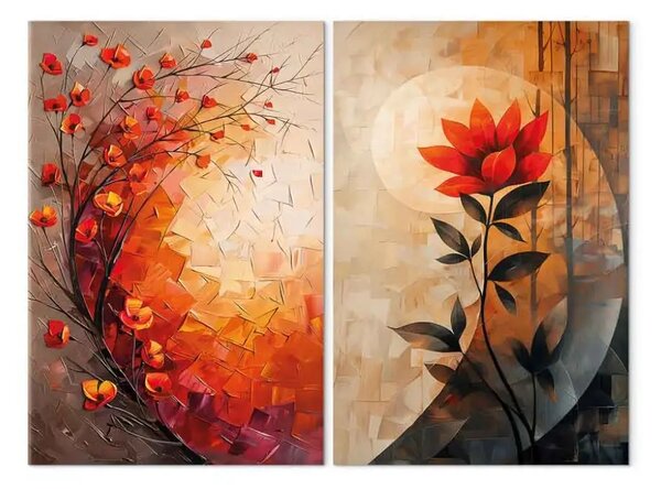 Quadro contemporaneo Fiori autunnali - composizioni in beige, marrone con accenti rossi