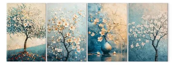 Quadro moderno Ciliegie in fiore - fiori in composizioni blu delicate