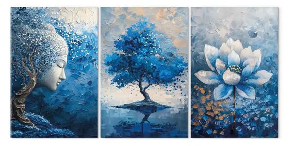 Quadro su tela Set Buddha - natura in tonalità blu Zen