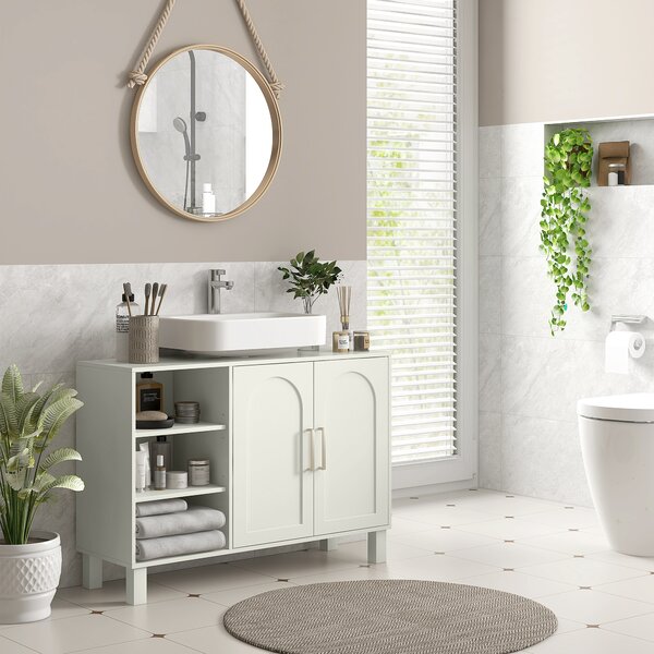 HOMCOM Mobile Sottolavabo per Bagno a 2 Ante, Ripiani Aperti, Ripiani Regolabili, Adatto a Lavabi senza Colonna, 90x30x63 cm, Crema | Aosom Italy