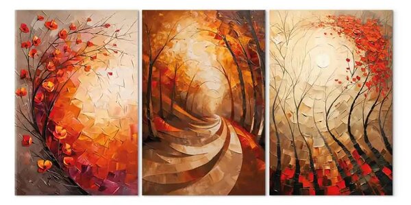 Quadro contemporaneo Quadri d'autunno - natura in tonalità di marrone e beige con accento rosso