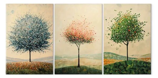 Quadro contemporaneo Triptych con alberi - composizione minimalista in colori delicati