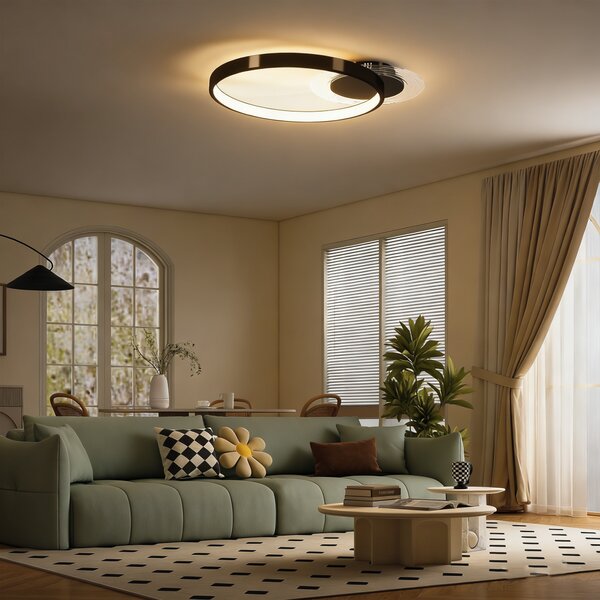 HOMCOM Plafoniera LED Moderna a 2 Anelli con Luminosità Regolabile, Potenza 30W, Nero | Aosom Italy