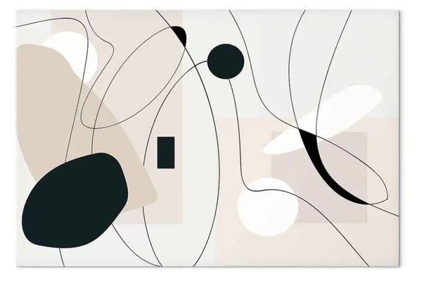 Quadro contemporaneo Astrazione - forme nere unite da linee su sfondo beige