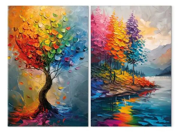 Quadro su tela Paesaggi arcobaleno - natura multicolore in interpretazione pittorica