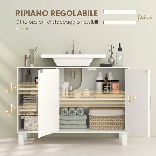 HOMCOM Mobile Sottolavabo per Bagno a 2 Ante, Ripiani Aperti, Ripiani Regolabili, Adatto a Lavabi senza Colonna, 90x30x63 cm, Crema | Aosom Italy