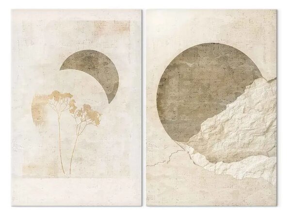 Quadro su tela Natura e geometria - luna e piante in forma astratta