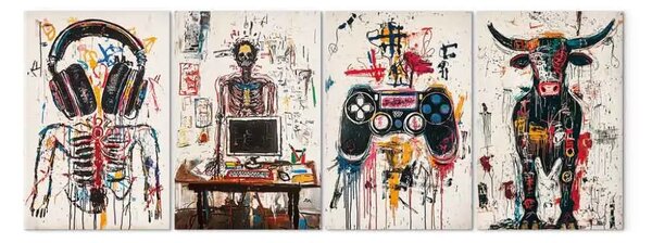 Quadro contemporaneo Scheletri e simboli - figure espressive con motivi di musica e giochi