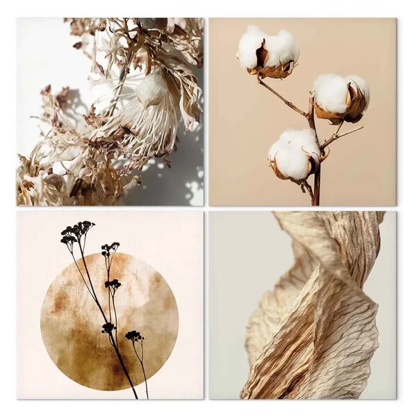 Quadro contemporaneo Ispirazione dalla natura - fiori secchi, cotone e texture di foglie