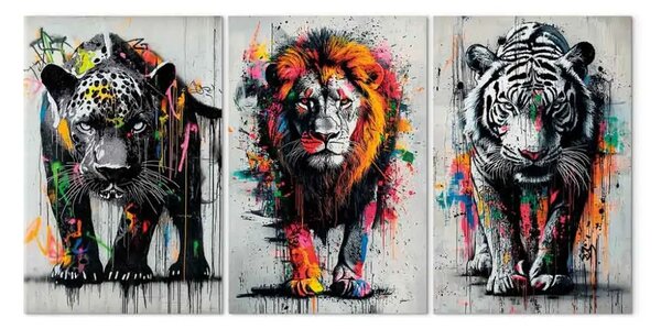 Quadro Graffiti dei predatori - giaguaro, leone e tigre in esplosione di colori
