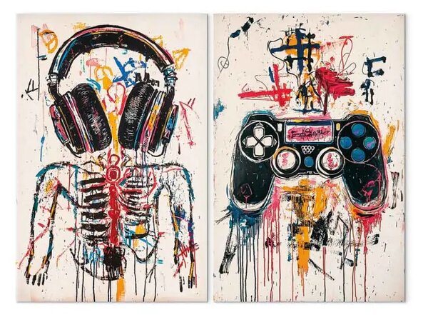 Quadro Schizzo musicale - graffiti colorati con scheletro e controller di gioco