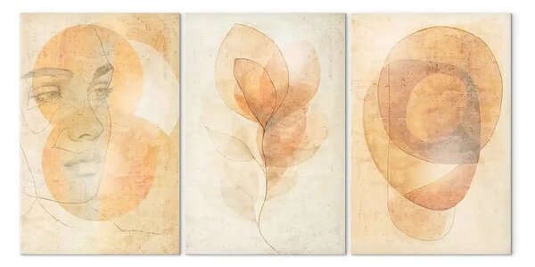 Quadro moderno Donna, natura e geometria - forme organiche e colori caldi in composizione armoniosa