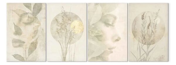 Quadro contemporaneo Immersa nella natura - ritratto di donna in composizione delicata con foglie