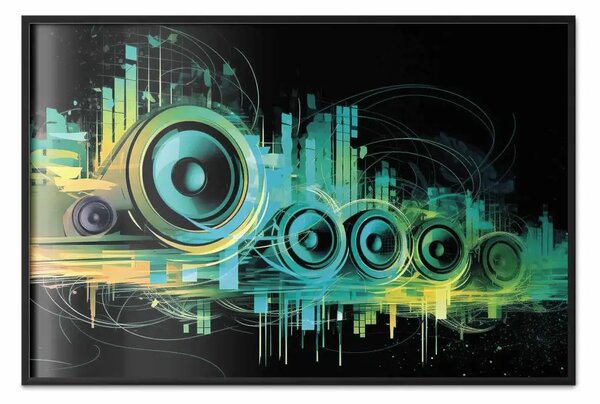 Poster: Musica succosa - altoparlanti con equalizzatore nei colori intensi di turchese e verde