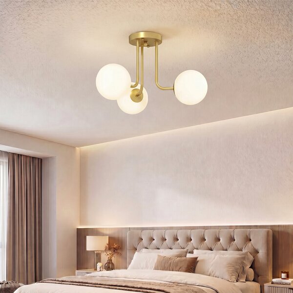 HOMCOM Lampadario da Soffitto Vintage con 3 Punti Luce Attacchi G9, 42x42x26.5 cm, Oro | Aosom Italy