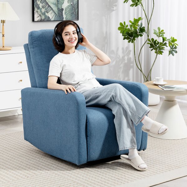 HOMCOM Poltrona Relax Reclinabile Manualmente a 135°, Girevole a 360° con Funzione Dondolo, Blu | Aosom Italy