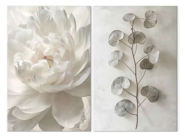 Quadro contemporaneo La bellezza della natura nello stile minimalista - peonia e delicate foglie
