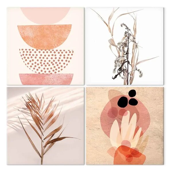 Quadro moderno Forme organiche - motivi geometrici in tonalità di rosa e beige