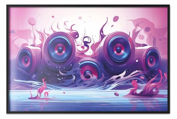 Poster: Suoni rosa - altoparlanti astratti su uno sfondo di sfumature di viola e blu