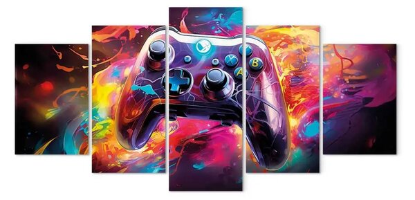 Quadro su tela Giocare a colori - controller astratto di gioco tra macchie e onde