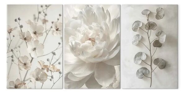 Quadro moderno Fascino della natura - eleganza di fiori e foglie in un contesto pastello e sottile
