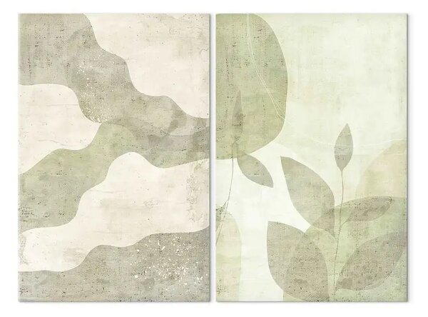Quadro Onde delicate e foglie - composizione astratta nei toni del verde