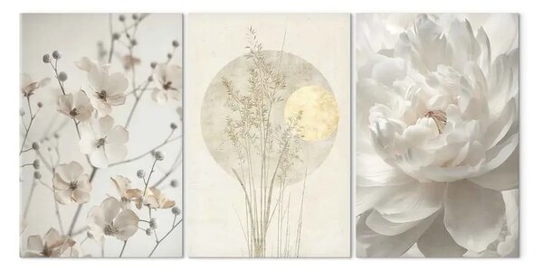 Quadro contemporaneo Toni pastello dei fiori - bellezza nostalgica della natura con la luna eterea sullo sfondo