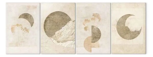 Quadro moderno Eleganza geometrica - mezze lune e piante in una palette naturale