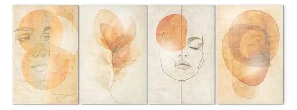 Quadro moderno Ritratti astratti - volto femminile e vegetazione in toni caldi
