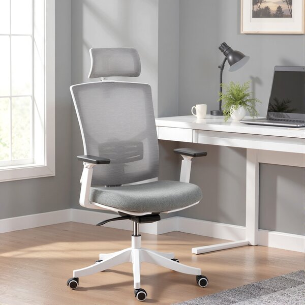 HOMCOM Sedia da Ufficio Ergonomica e Traspirante con Supporto Lombare Dinamico 4D, 64.5x62.5x112-122 cm, Grigio | Aosom Italy