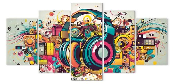 Quadro Attributo del melomane - composizione astratta con cuffie colorate in stile graffiti