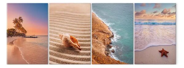 Quadro su tela Vista estiva - spiaggia nei toni caldi e morbidi con mare e palme