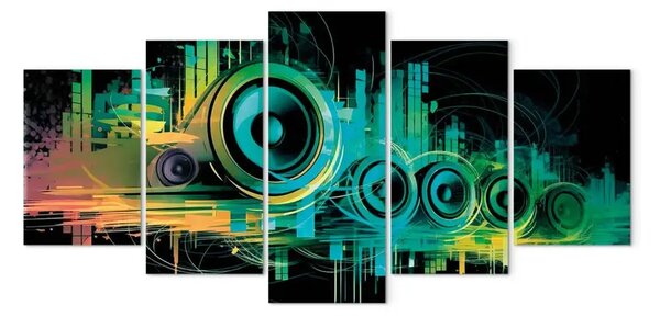 Quadro contemporaneo Set di altoparlanti - colonne verdi misteriose su sfondo scuro