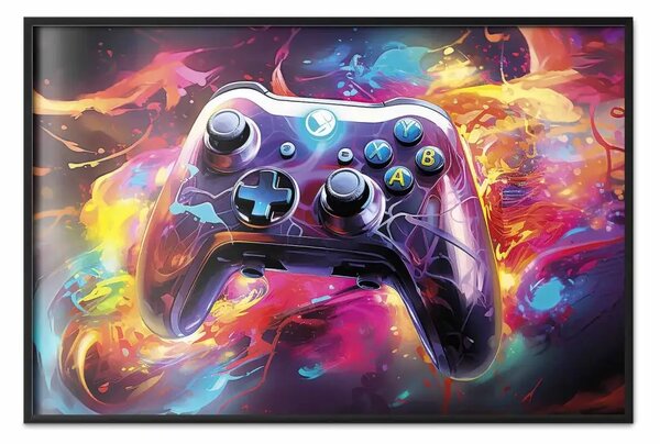 Poster: Gamepad multicolore - controller astratto di gioco tra macchie e onde