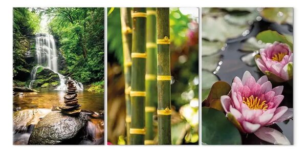 Quadro Cuore dell'Oriente - natura tranquilla con cascata e fiore di loto