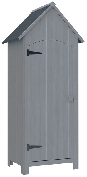 Outsunny Casetta Porta Attrezzi in Legno a 3 Mensole con Tetto Impermeabile in Bitume, 77.5x54.2x179.5 cm, Grigio | Aosom Italy