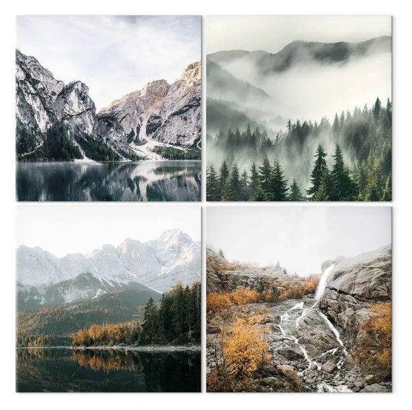 Quadro contemporaneo Sentieri montani - rocce, foreste e cascata in un'ambientazione autunnale