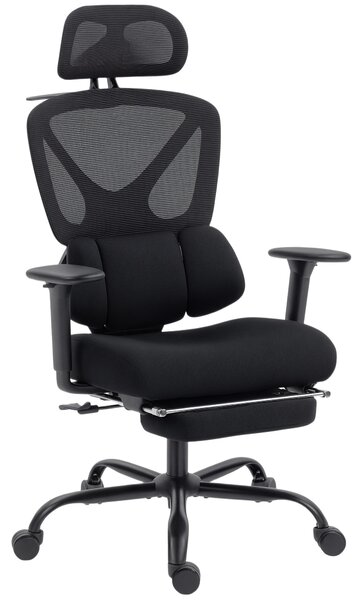 HOMCOM Sedia da Ufficio Ergonomica e Traspirante con Supporto Lombare Dinamico e Poggiapiedi, 73x75x120-128 cm, Nero | Aosom Italy