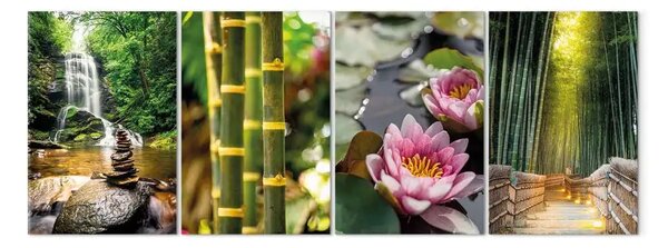 Quadro su tela Vedute Zen - cascata, fiore di loto e natura verde tranquilla