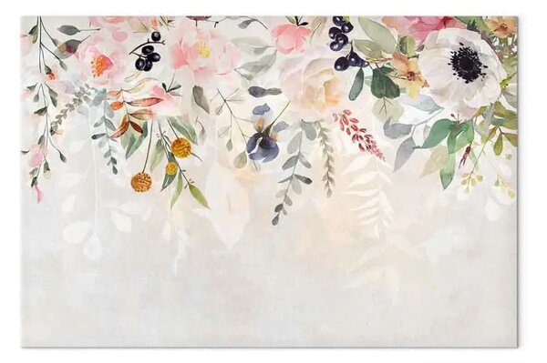Quadro moderno Papaveri primaverili - fiori e foglie ad acquerello su sfondo chiaro