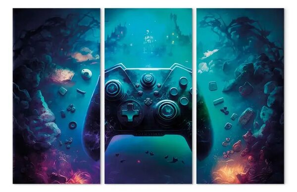 Quadro Controller misterioso da gioco - gamepad in un paesaggio mistico tra rocce e rami