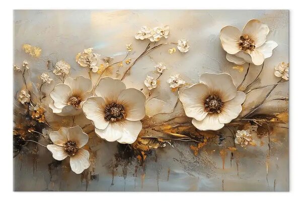 Quadro Astratto artistico con delicati fiori bianchi su sfondo chiaro