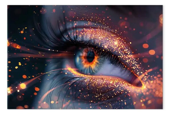 Quadro Sguardo intenso - occhio umano in stile glamour con macchie di glitter